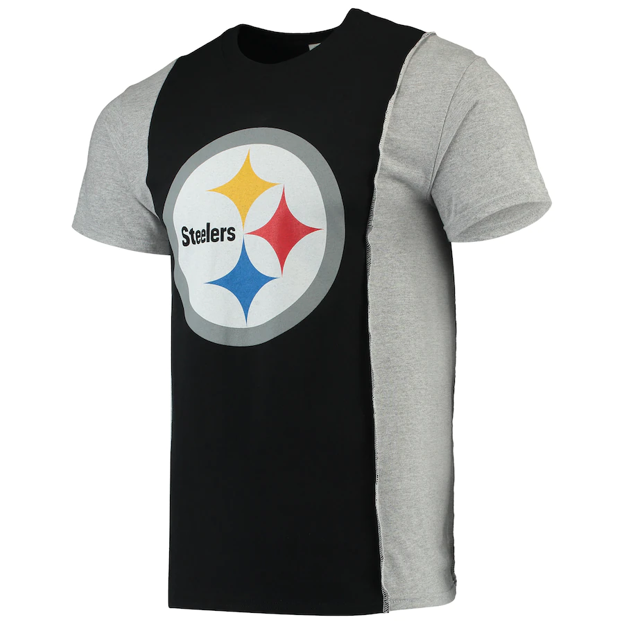 Black Mens Crew Neck Short Sleeve Pittsburgh Steelers Split Graphic T-Shirt 
